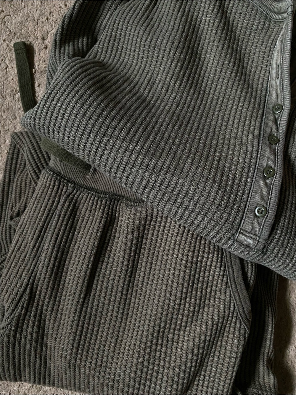 Olive Ribbed Wide-Leg Pants and Henley lounge set - Picture 5 of 6